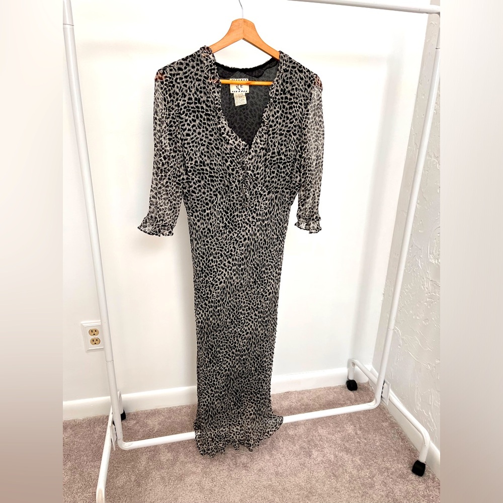 Vintage 100% Silk ICE Dress Black/White Animal Print SIZE 10 Beaded Y2K